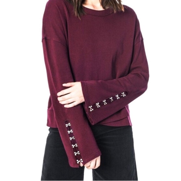 Collection B Tops - Joe’s Jeans Burgundy Sweatshirt with Embellished Sleeves Small